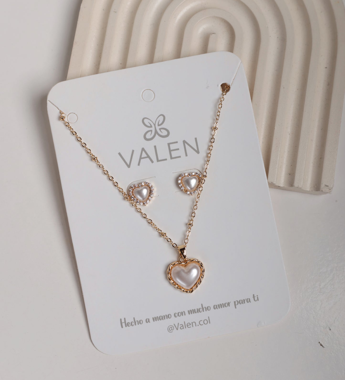 Set corazón perla