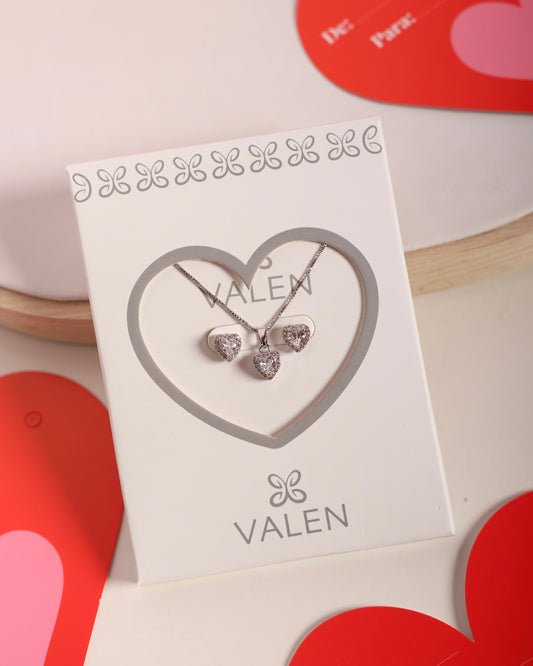 Set corazón y topos plateado