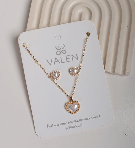 Set corazón perla
