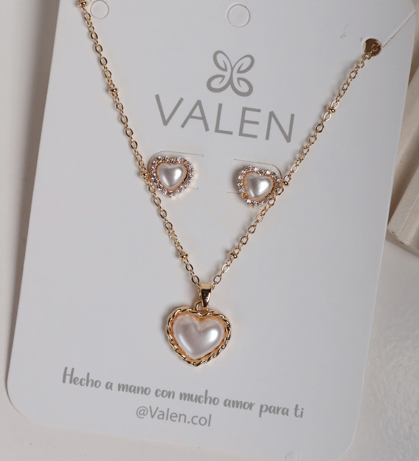 Set corazón perla