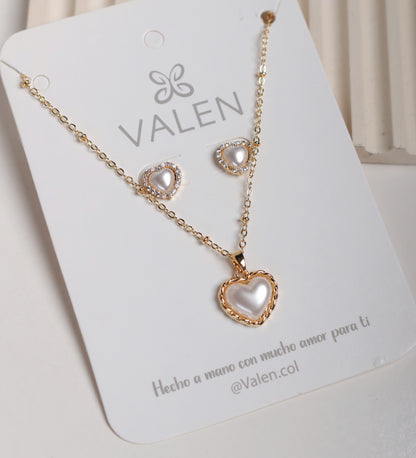 Set corazón perla